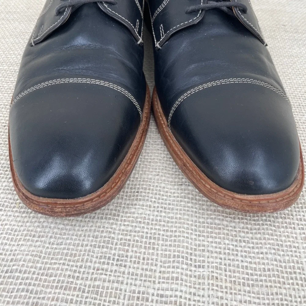 Johnston & Murphy Navy Sheepskin‎ Leather Cap Toe Oxford Shoes Mens 12M 20-9511